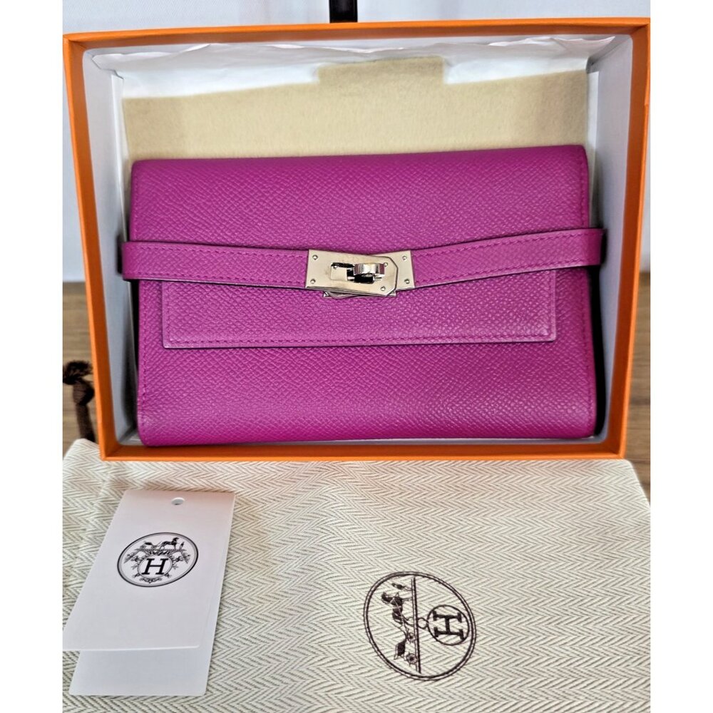 Hermès Kelly Wallet Veau Epsom Leather  Purple Pink + Box Dust Bag